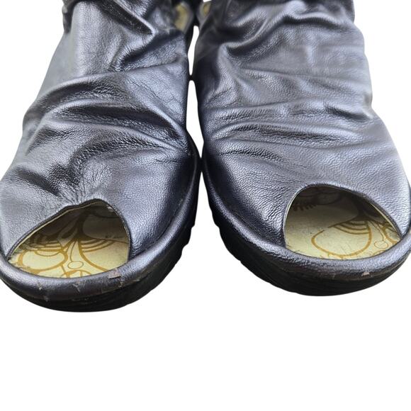 Fly London Yema Wedge Sandals Metallic Light Purple Leather Lace Up Womens 7.5 8 - Picture 4 of 12